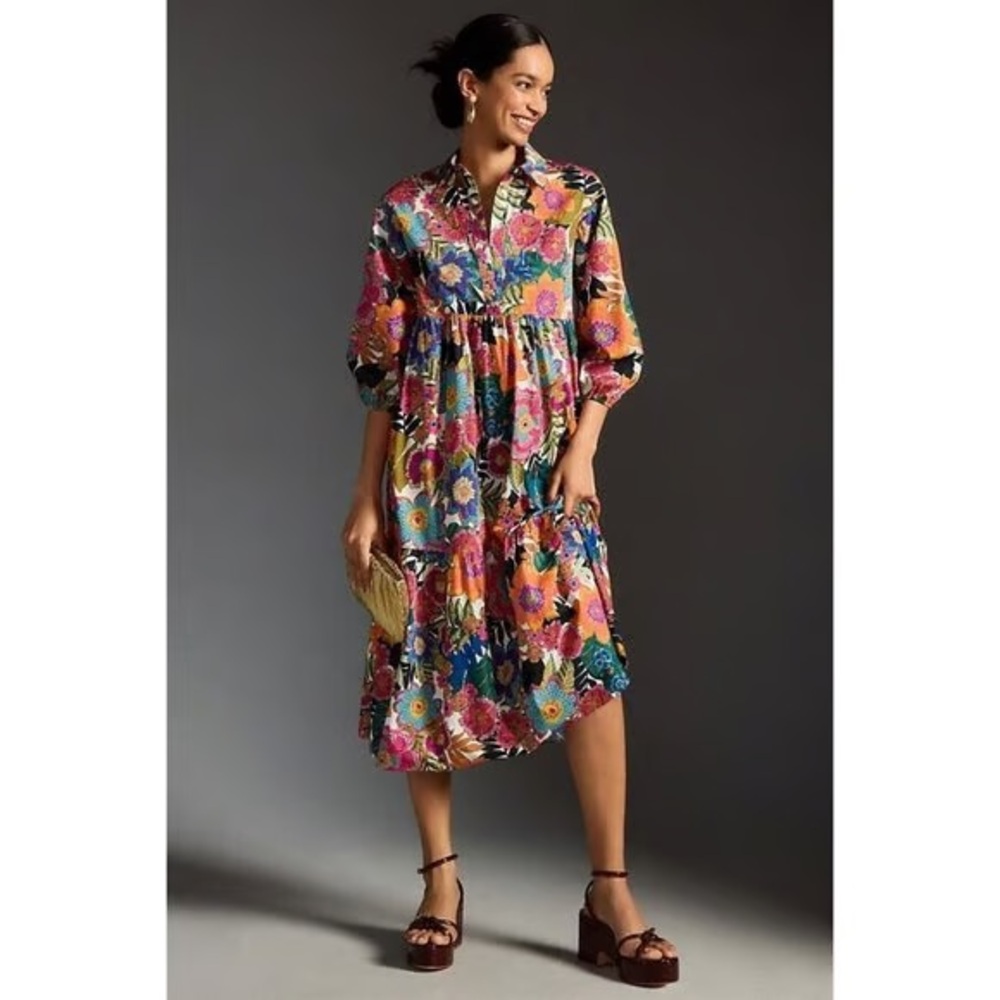 The Bettina Tiered Midi Shirt Dress by Maeve